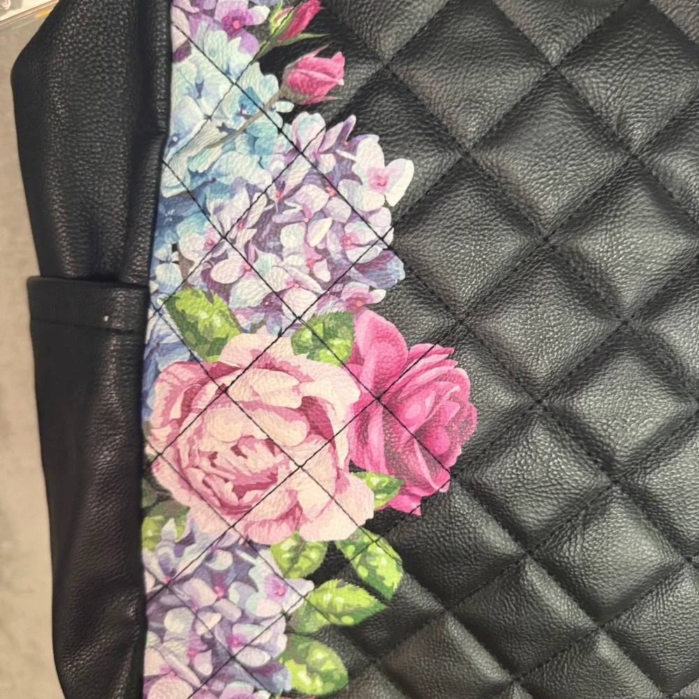 Betsey Johnson Black Quilted Floral Heart Backpack Satchel Bag